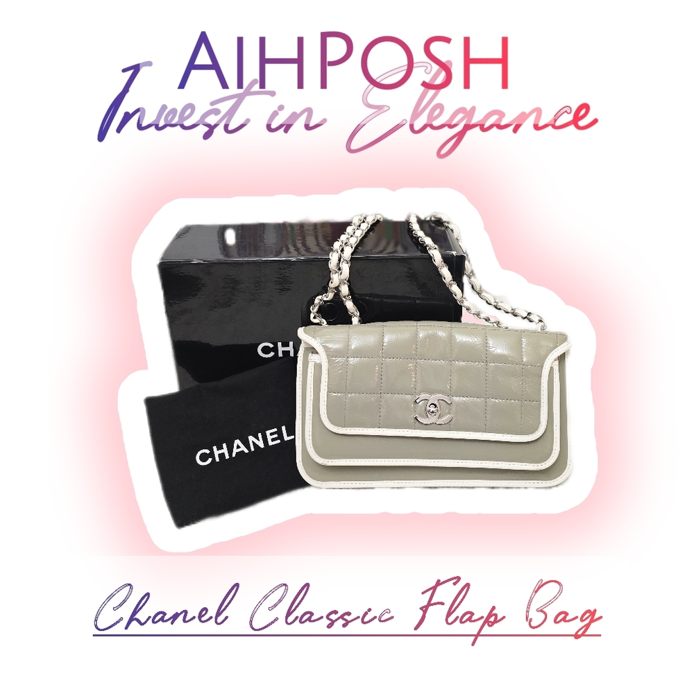 Authentic Chanel Patent Leather Flap Bag with Classic Chain